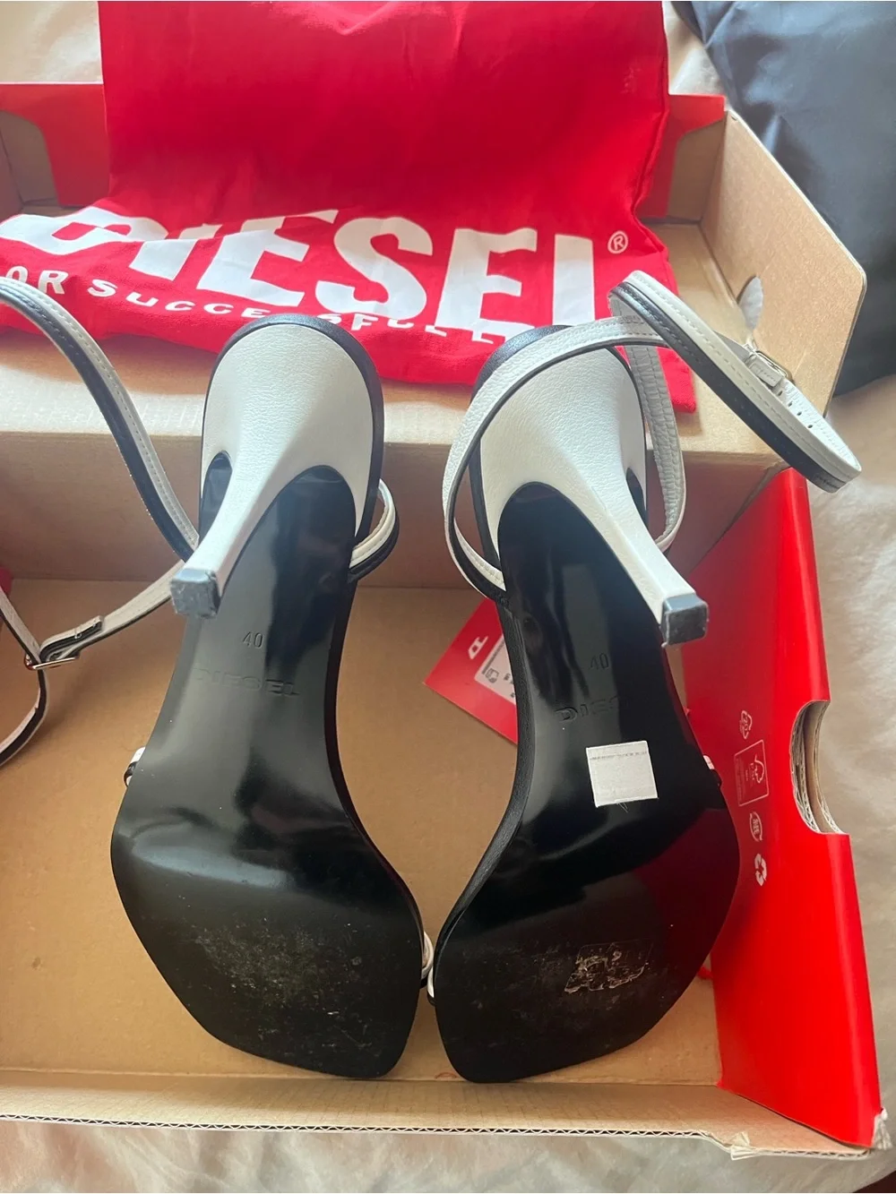Diesel Black & White Strappy Square-Toe Sandals - Picture 3 of 4